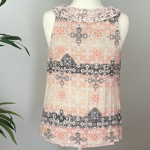 Cato Size M Pink Black White Top Sleeveless Loose Crochet Neckline - Picture 4 of 6